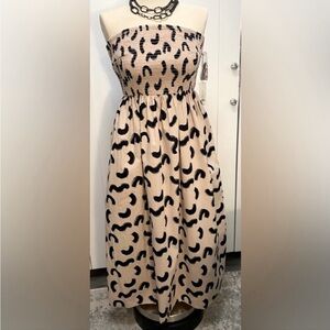 Strap-Strapless Printed Maxi Dress Beige & Black With Removable Strap Sz SM NEW!